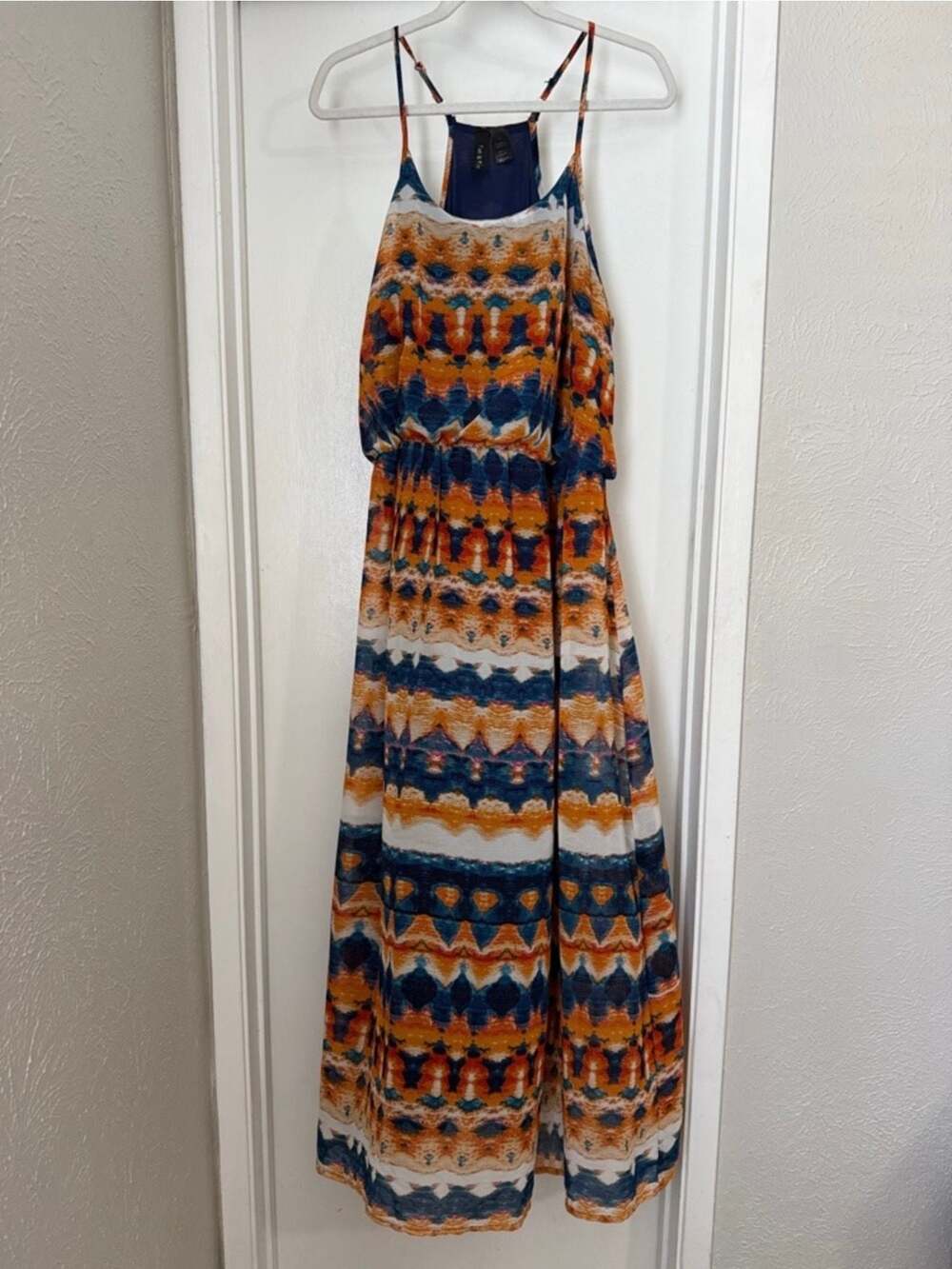 Fun & Flirt XL Multi-Color Abstract Print Racerback Maxi Dress